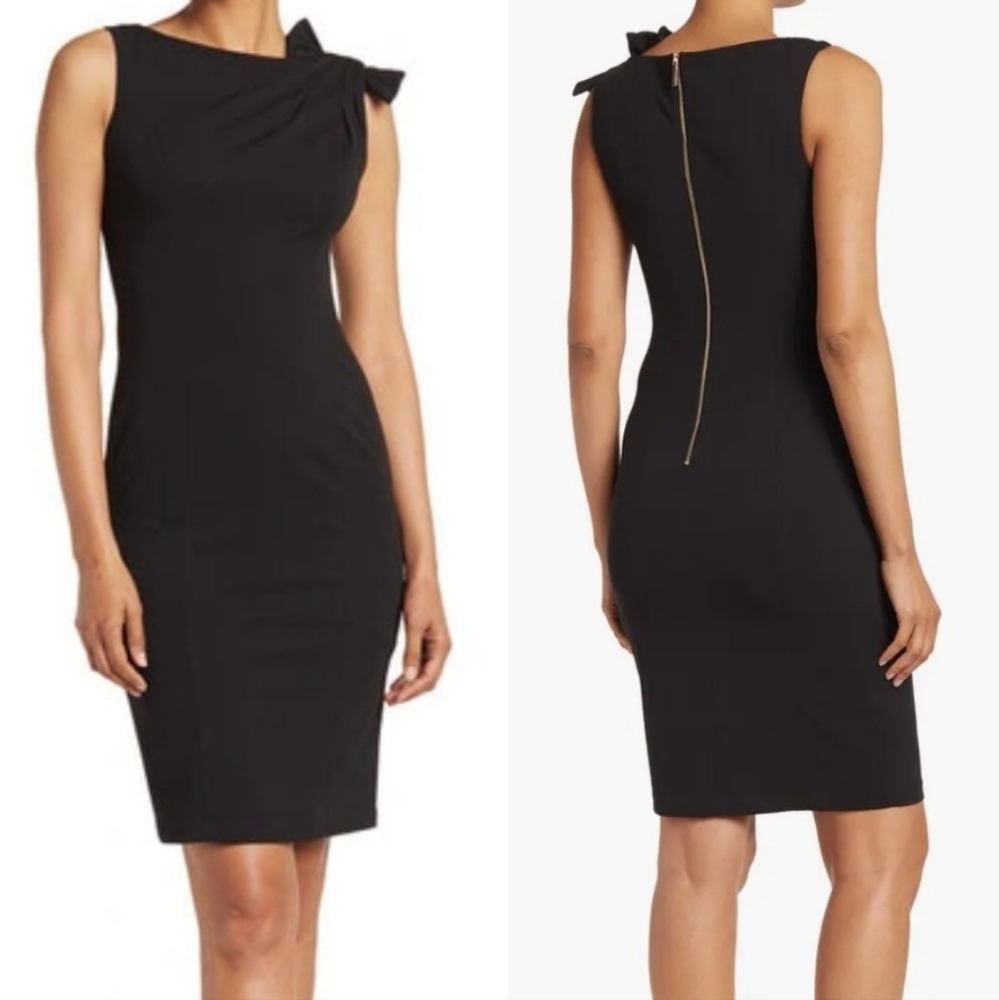 Calvin Klein 🖤 Black Bow Shoulder Dress, Size 8 - Picture 3 of 13